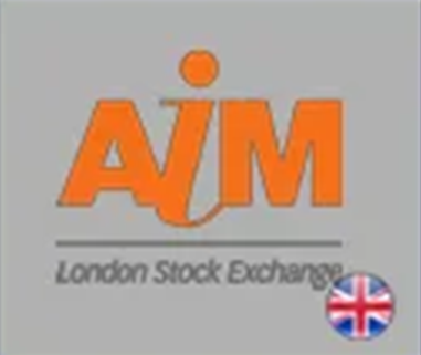 Logo do AIM da London Stock Exchange, com bandeira do Reino Unido