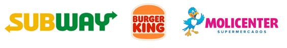 Logos do Subway, Burger King e Molicenter Supermercados