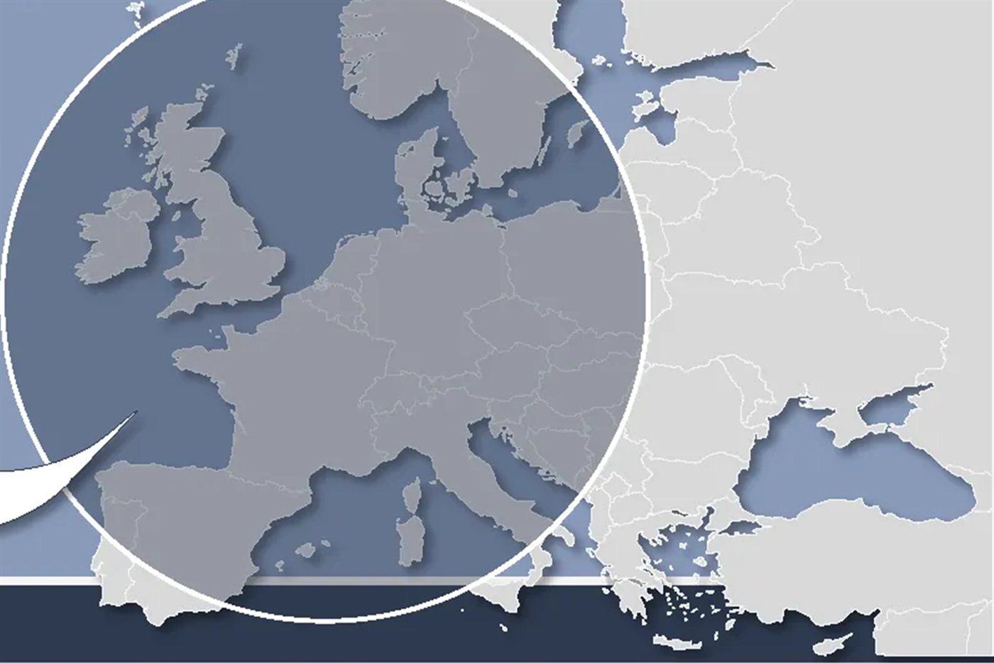 Mapa da Europa com destaque circular sobre a Europa Ocidental
