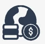 Ícone de globo com moedas e cifrão