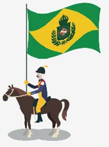 Ilustração de cavaleiro com a bandeira do Império do Brasil