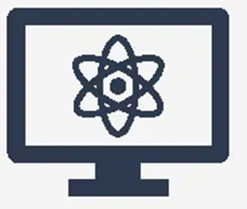 Ícone de monitor com símbolo de átomo