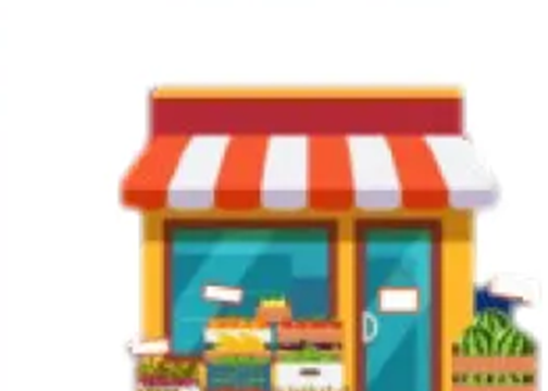 Ilustração de mercearia com frutas na frente