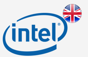 Logo da Intel, com bandeira do Reino Unido