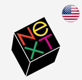 Logo da NeXT, com bandeira dos Estados Unidos