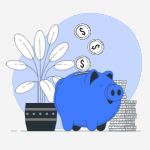 Ilustração de cofrinho e moedas