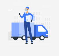 Ilustração de caminhão e entregador
