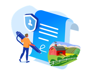 Ilustração de contrato assinado com imagem de fazenda