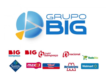 Grupo BIG e suas bandeiras: BIG, BIG Bompreço, Super Bompreço, Nacional, TodoDia, Sam's Club, Maxxi, Hiper Bompreço, Mercadorama e Walmart