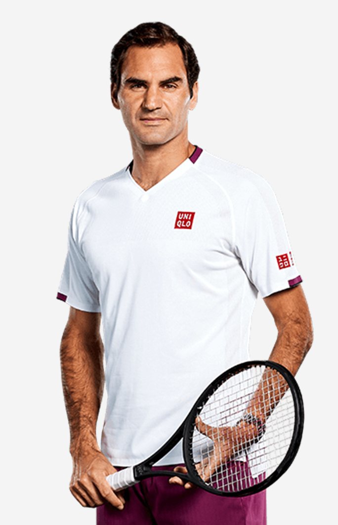 Foto de Roger Federer segurando uma raquete de tênis