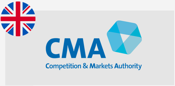 Bandeira do Reino Unido e logo da CMA – Competition & Markets Authority