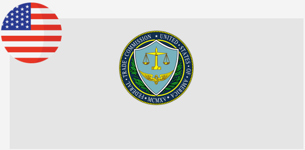 Bandeira dos Estados Unidos e selo da Federal Trade Commission