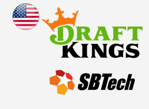 Bandeira dos Estados Unidos e logos da DraftKings e SBTech