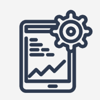 Ícone de tablet com gráfico e engrenagem