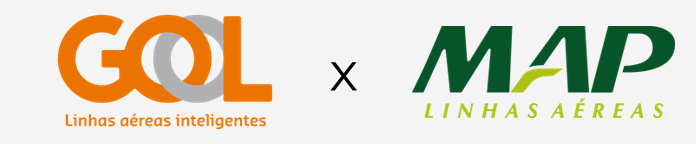 Logos da Gol Linhas Aéreas Inteligentes x MAP Linhas Aéreas