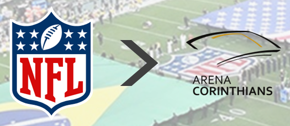 Logo da NFL seguido do logo da Arena Corinthians