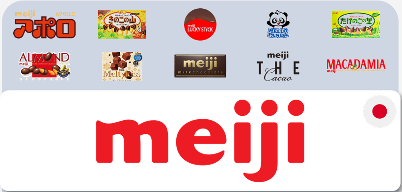 Meiji e marcas: Apollo, Meltykiss, Macadamia, The Chocolate