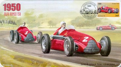 Ilustração de carros de corrida vermelhos da temporada de 1950