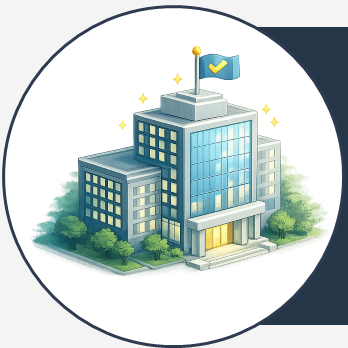 Prédio corporativo com bandeira