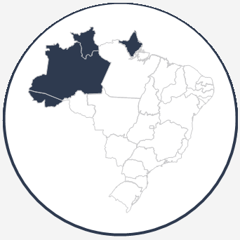 Mapa do Brasil destacando os estados do Amazonas, Amapá, Acre e Roraima