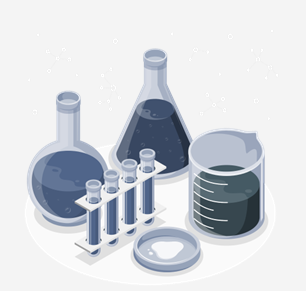 Ilustração de frascos e equipamentos de laboratório