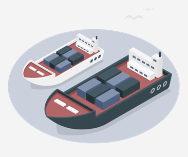 Ilustração de navios cargueiros com contêineres